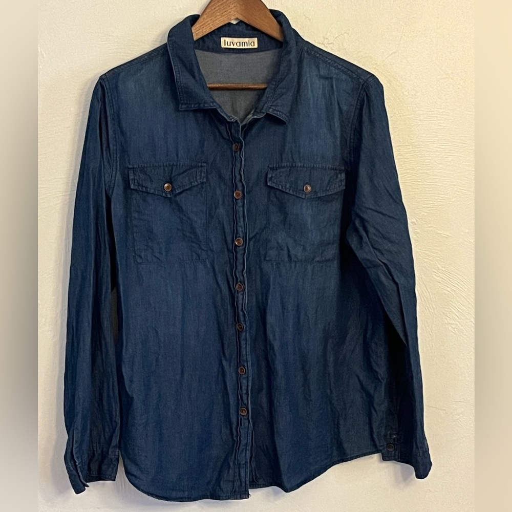Dark Blue Denim Button-Up Shirt